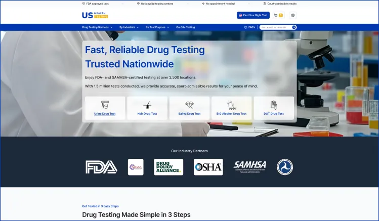 US Health Testing website, designed by The Webcrafters